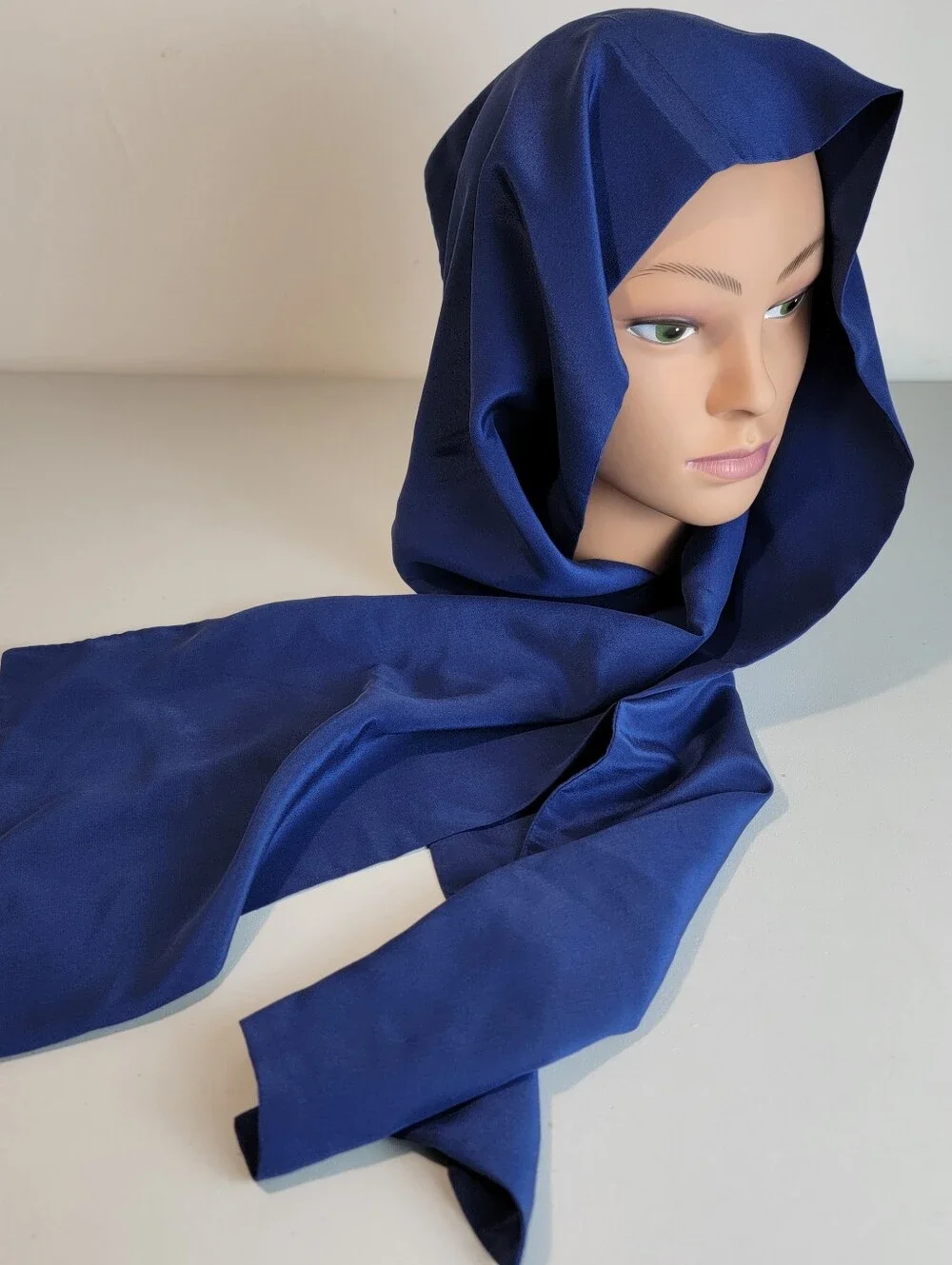 Vintage Winter Silks, Double Thickness 100% Silk Blue Scarf, 58.5